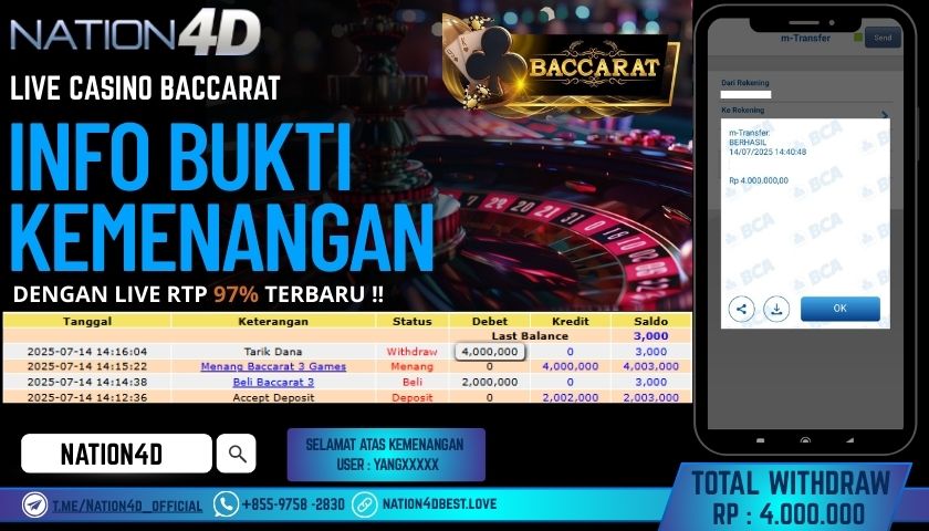 NATION4D – LIVE CASINO BACCARAT RP.4,000,000 LUNAS!!