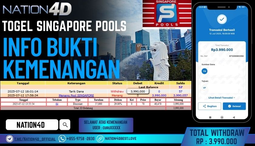 NATION4D – TOGEL SINGAPORE POOLS RP.3,990,000 LUNAS!!