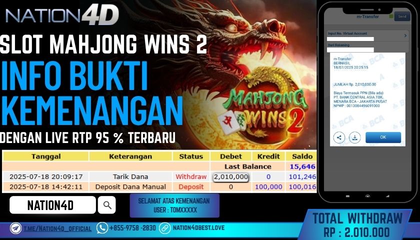 NATION4D – SLOT MAHJONG WINS 2 RP.2,010,000 LUNAS!!