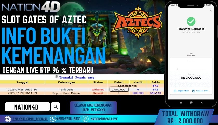 NATION4D – SLOT GATES OF AZTEC RP.2,000,000 LUNAS!!