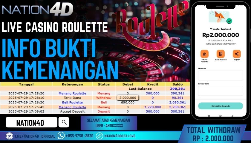 NATION4D – LIVE CASINO ROULETTE RP.2,000,000 LUNAS!!