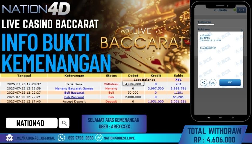 NATION4D -LIVE CASINO BACCARAT RP.4,606,000 LUNAS!!