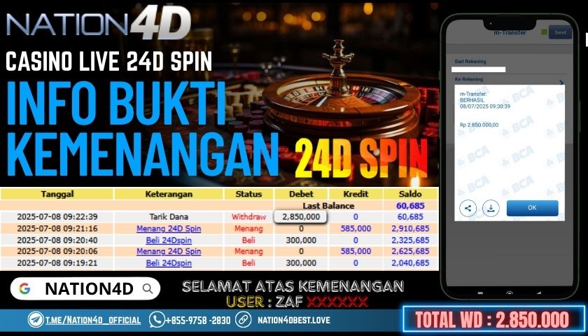 NATION4D -CASINO LIVE 24D SPIN RP.2,850,000 LUNAS!!