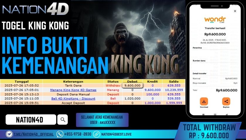 NATION4D – TOGEL KING KONG RP.9,600,000 LUNAS!!