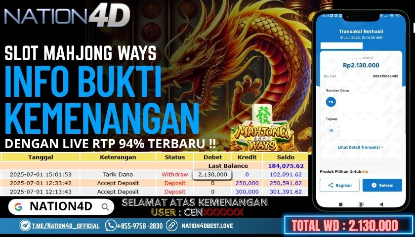 NATION4D -SLOT MAHJONG WAYS  RP.2,130,000 LUNAS!!