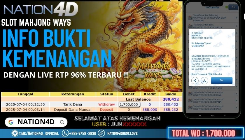 NATION4D -SLOT MAHJONG WAYS RP.1,700,000 LUNAS!!