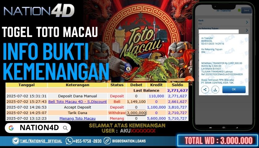 NATION4D -TOGEL TOTO MACAU RP.3,000,000 LUNAS!!