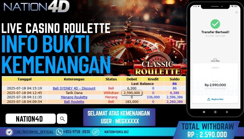 NATION4D – LIVE CASINO ROULETTE RP.2,590,000 LUNAS!!
