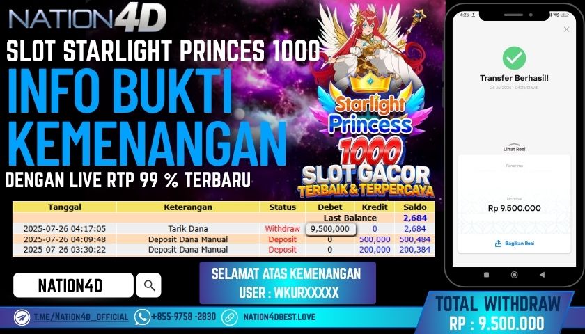 NATION4D – SLOT STARLIGHT PRINCES 1000                    RP.9,500,000 LUNAS!