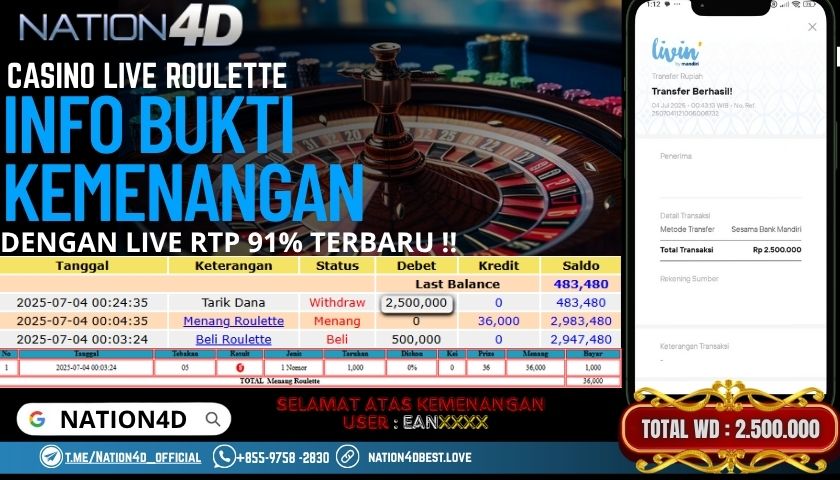 NATION4D -CASINO LIVE ROULETTE RP.2,500,000 LUNAS!!
