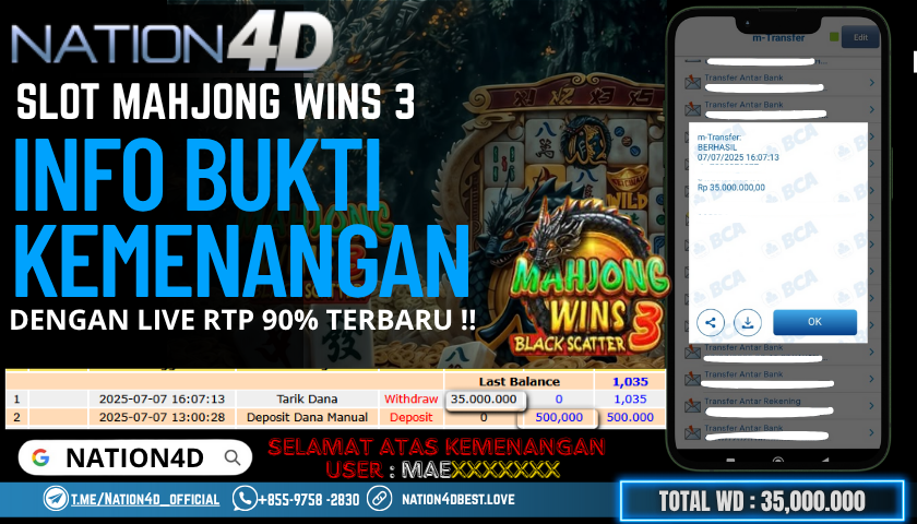 NATION4D -SLOT MAHJONG WINS 3 BLACK SCATTER RP.35,000,000 LUNAS!!