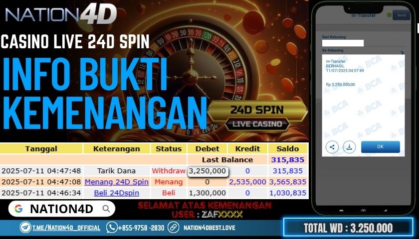 NATION4D -CASINO LIVE 24D SPIN RP. 3,250,000 LUNAS!!