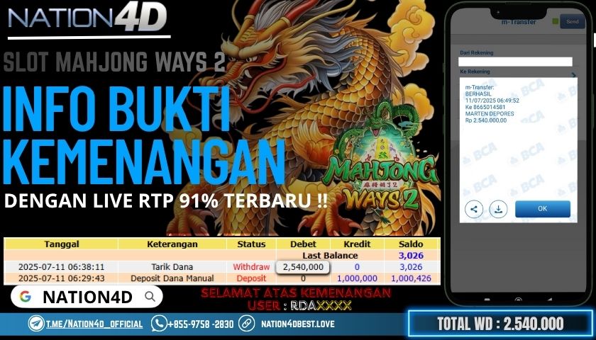 NATION4D -SLOT MAHJONG WAYS 2 RP.2,540,000 LUNAS!!