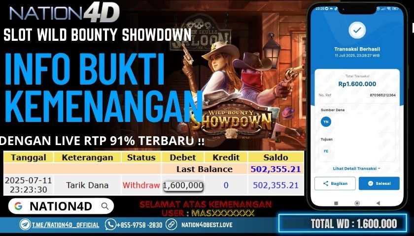 NATION4D – SLOT WILD BOUNTY SHOWDOWN RP.1,600,000 LUNAS!!