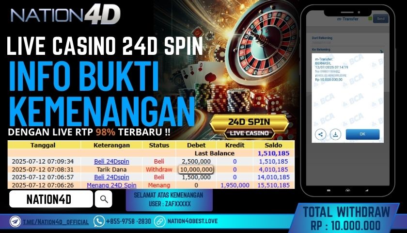 NATION4D – CASINO LIVE 24D SPIN RP.10,000,000 LUNAS!!