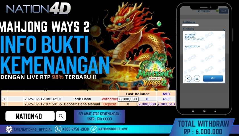 NATION4D – SLOT MAHJONG WAYS 2 RP.6,000,000 LUNAS!!
