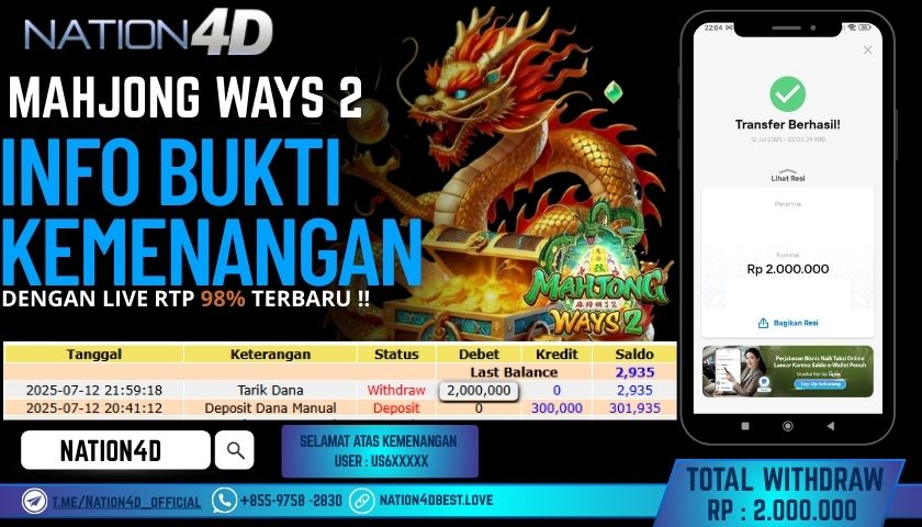 NATION4D – SLOT MAHJONG WAYS 2 RP.2,000,000 LUNAS!!