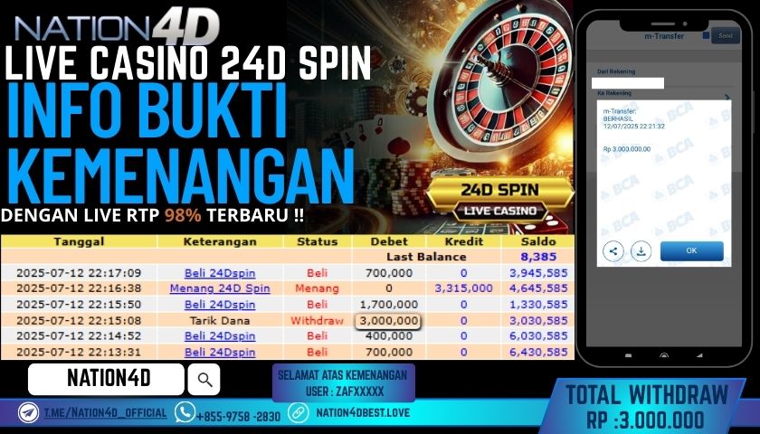 NATION4D – LIVE CASINO 24D SPIN RP.3,000,000 LUNAS!!