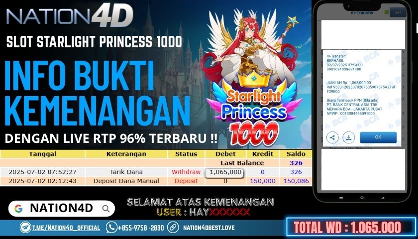 NATION4D -SLOT STARLIGHT PRINCES 1000 RP.1,065,000 LUNAS!!