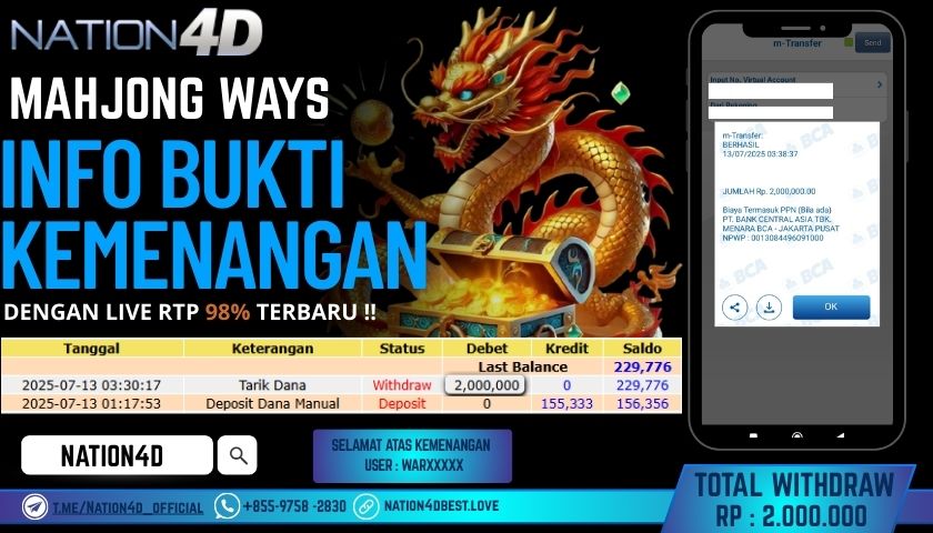 NATION4D – SLOT MAHJONG WAYS RP.2,000,000 LUNAS!!