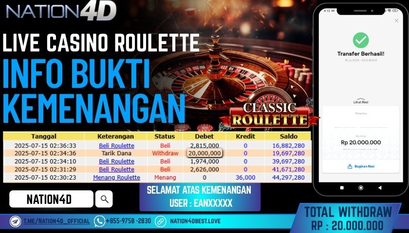 NATION4D – LIVE CASINO ROULETTE RP20,000,000 LUNAS!!