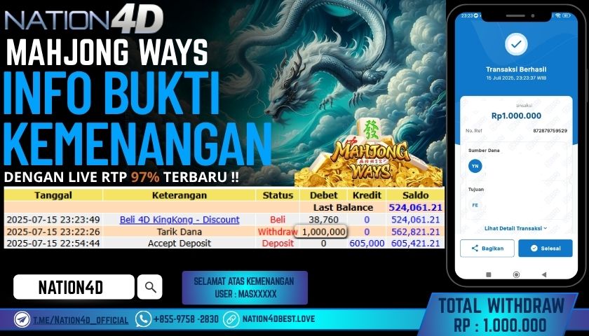 NATION4D – SLOT MAHJONG WAYS RP.1,000,000 LUNAS!!