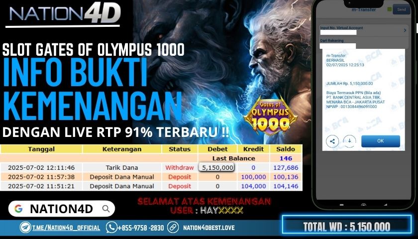 NATION4D -SLOT GATES OF OLYMPUS 1000                         RP.5,150,000 LUNAS!!