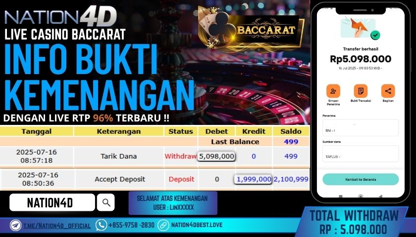 NATION4D – LIVE CASINO BACCARAT RP.5,098,000 LUNAS!!