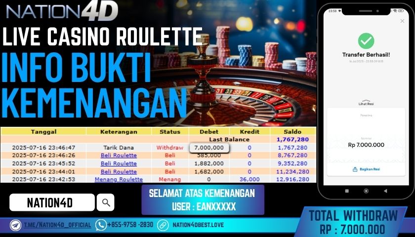 NATION4D – LIVE CASINO ROULETTE RP.7,000,000 LUNAS!!