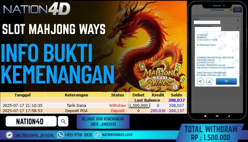 NATION4D – SLOT MAHJONG WAYS RP.1,500,000 LUNAS!!