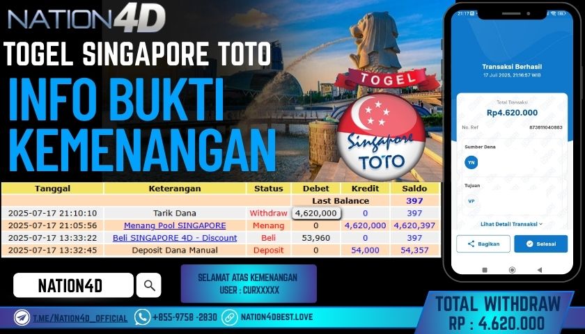 NATION4D – TOGEL SINGAPORE TOTO RP.4.620.000LUNAS!!