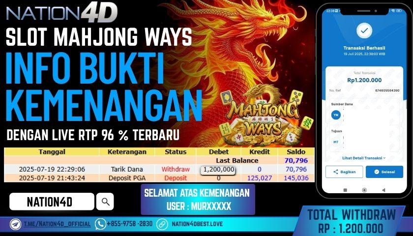 NATION4D -SLOT MAHJONG WAYS RP.1,200,000 LUNAS!!