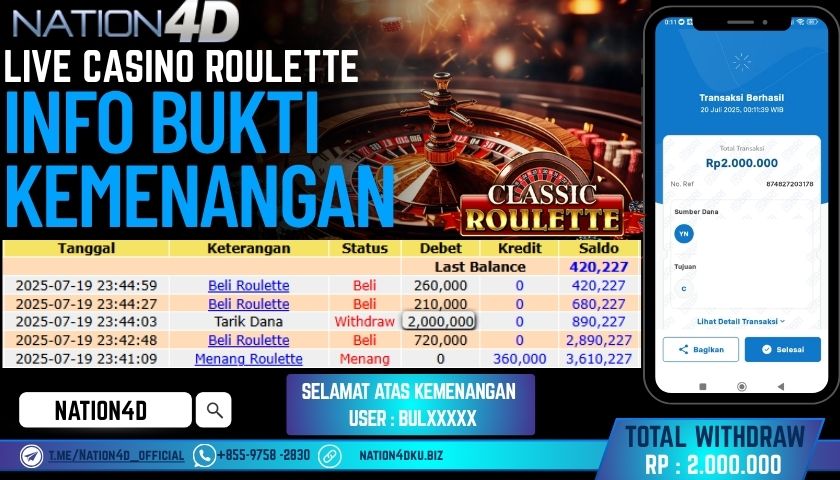 NATION4D -LIVE CASINO ROULETTE RP.2,000,000 LUNAS!!