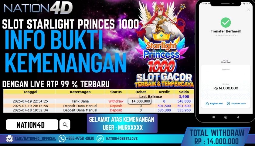 NATION4D – SLOT STARLIGHT PRINCES 1000                         RP.14,00,000 LUNAS!!