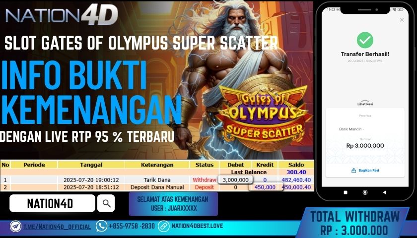 NATION4D – SLOT GATES OF OLYMPUS SUPER SCATTER RP.3,000,000 LUNAS!!