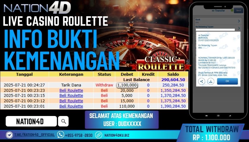 NATION4D – LIVE CASINO ROULETTE RP.1,100,000 LUNAS!!