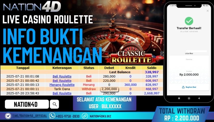 NATION4D – LIVE CASINO ROULETTE RP.2,200,000 LUNAS!!