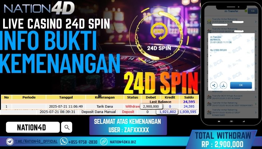 NATION4D -LIVE CASINO 24D SPIN RP.2,900,000 LUNAS!!