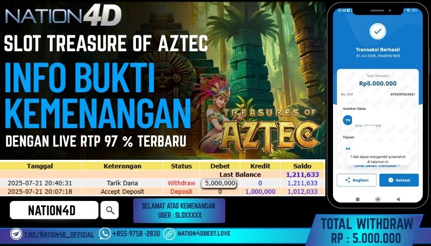 NATION4D -SLOT TREASURE OF AZTEC RP.5,000,000 LUNAS!!