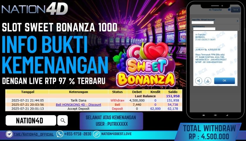 NATION4D -SLOT SWEET BONANZA RP.4,500,000 LUNAS!!