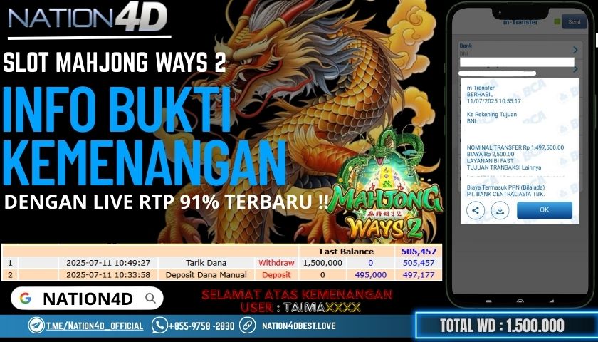NATION4D -SLOT MAHJONG WAYS 2 RP.1,500,000 LUNAS!!