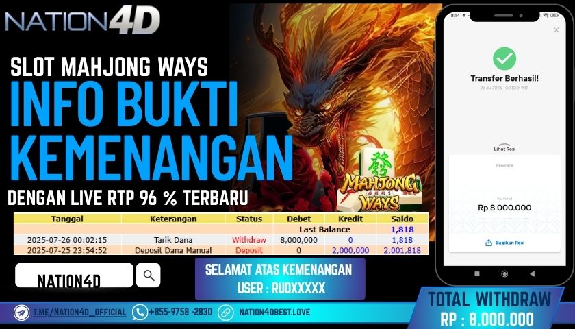 NATION4D – SLOT MAHJONG WAYS RP.8,000,000 LUNAS!!