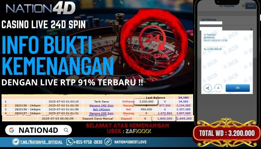 NATION4D -CASINO LIVE 24D SPIN RP.3,200,000 LUNAS!!
