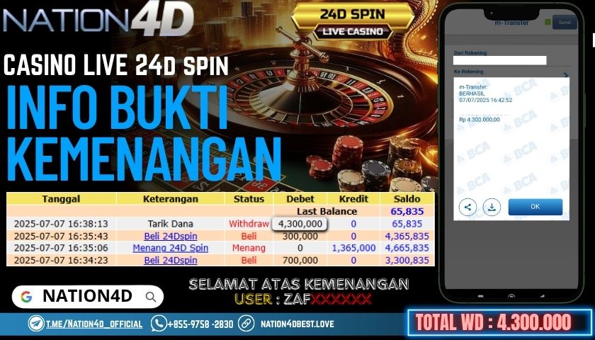 NATION4D -CASINO LIVE 24D SPIN RP.4,300,000 LUNAS!!