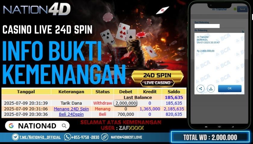 NATION4D -CASINO LIVE 24D SPIN RP.2,000,000 LUNAS!!