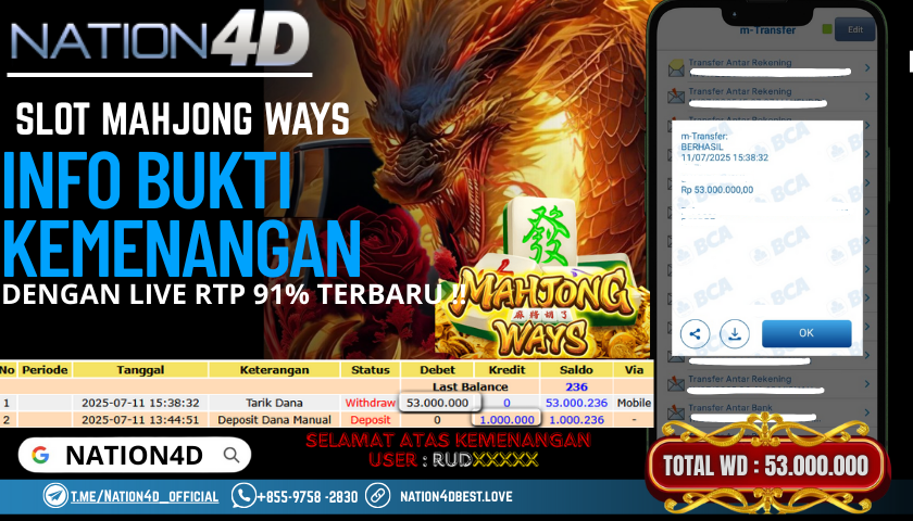 NATION4D – SLOT MAHJONG WAYS RP.53,000,000 LUNAS!!