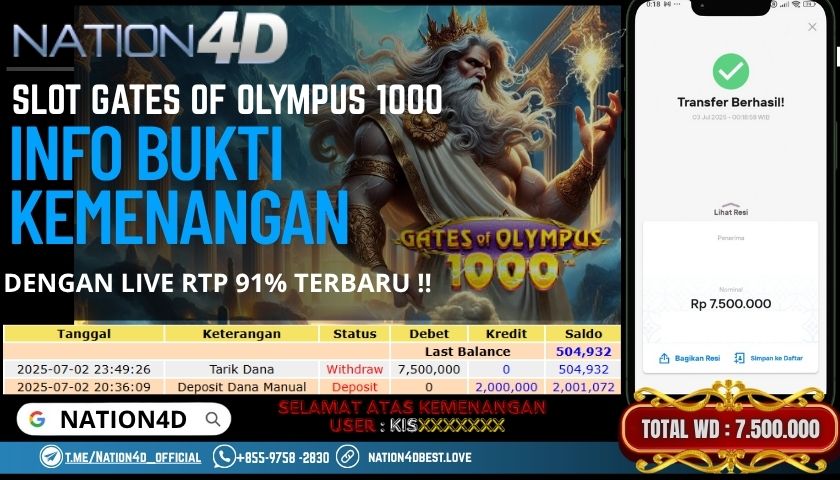 NATION4D -SLOT GATES OF OLYMPUS 1000 RP.7,500,000 LUNAS!!