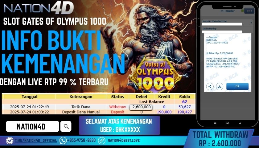 NATION4D – SLOT GATES OF OLYMPUS 1000 RP.2,600,000 LUNAS!!