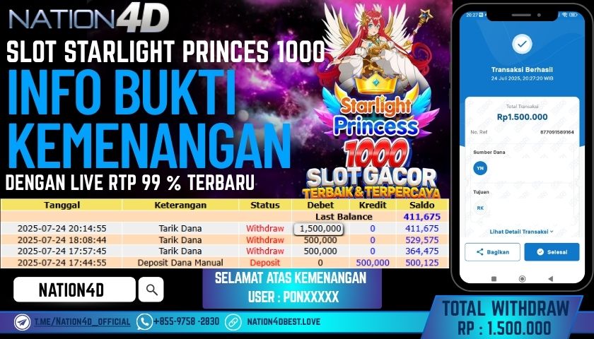 NATION4D – SLOT STARLIGHT PRINCES 1000 RP.1,500,000 LUNAS!!