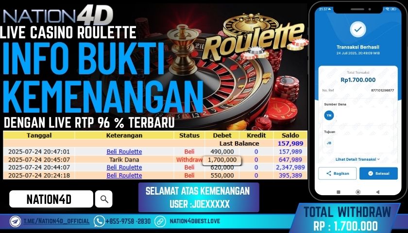 NATION4D – LIVE CASINO ROULETTE RP.1,700,000 LUNAS!!